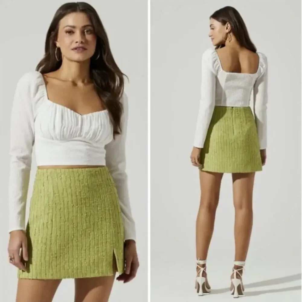 ASTR The Label Sweetheart Neck Ruched Crop Top Puff Sleeve White Small‎